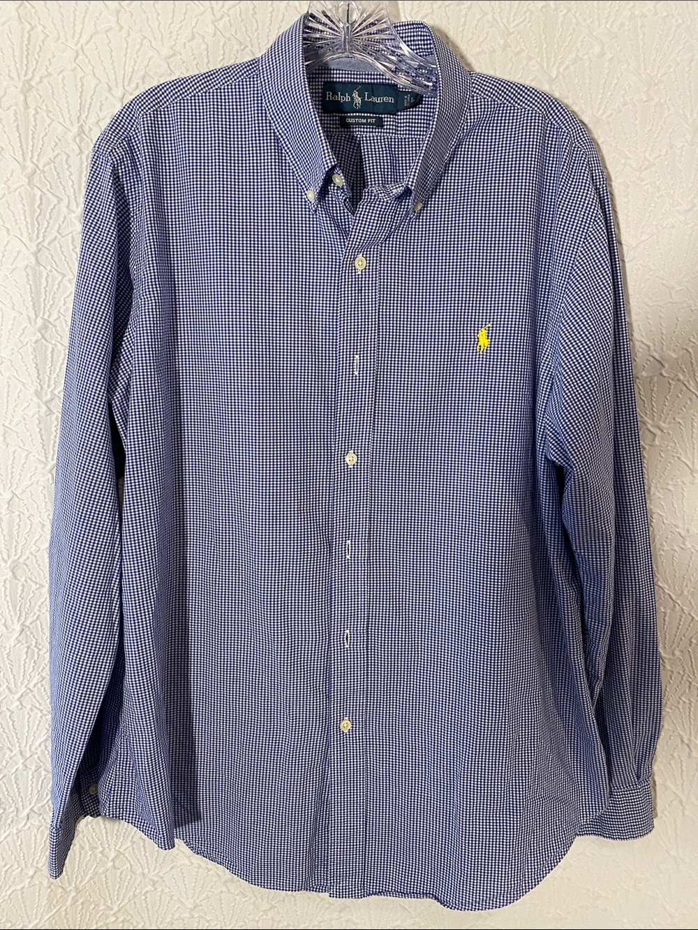 Ralph Lauren Navy & White Micro Gingham Button-Down Shirt Preppy Size Large